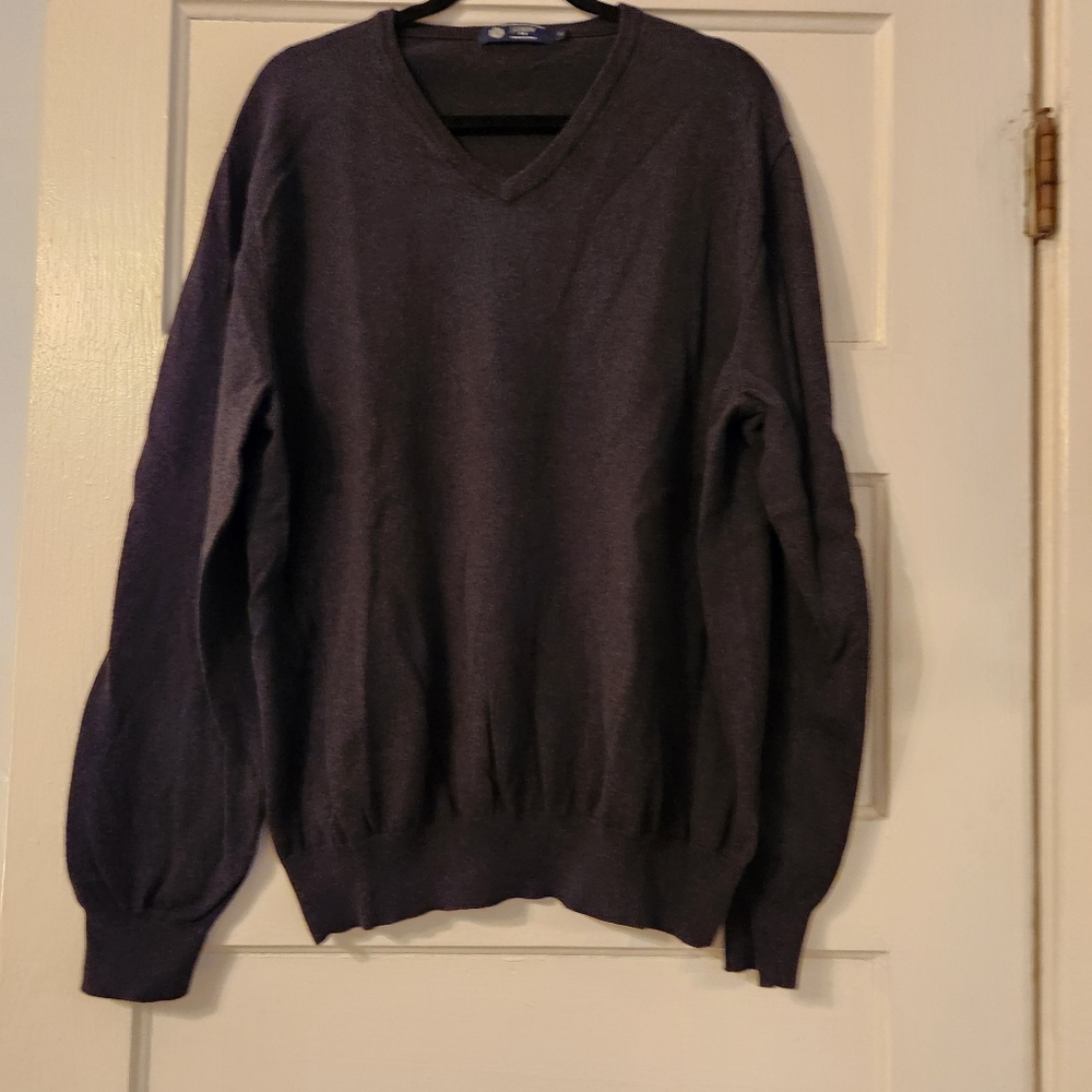J. CREW Men's Sweater, Dark Gray Cashmere & Cotton, Sz XL, V-neck, Washable EUC